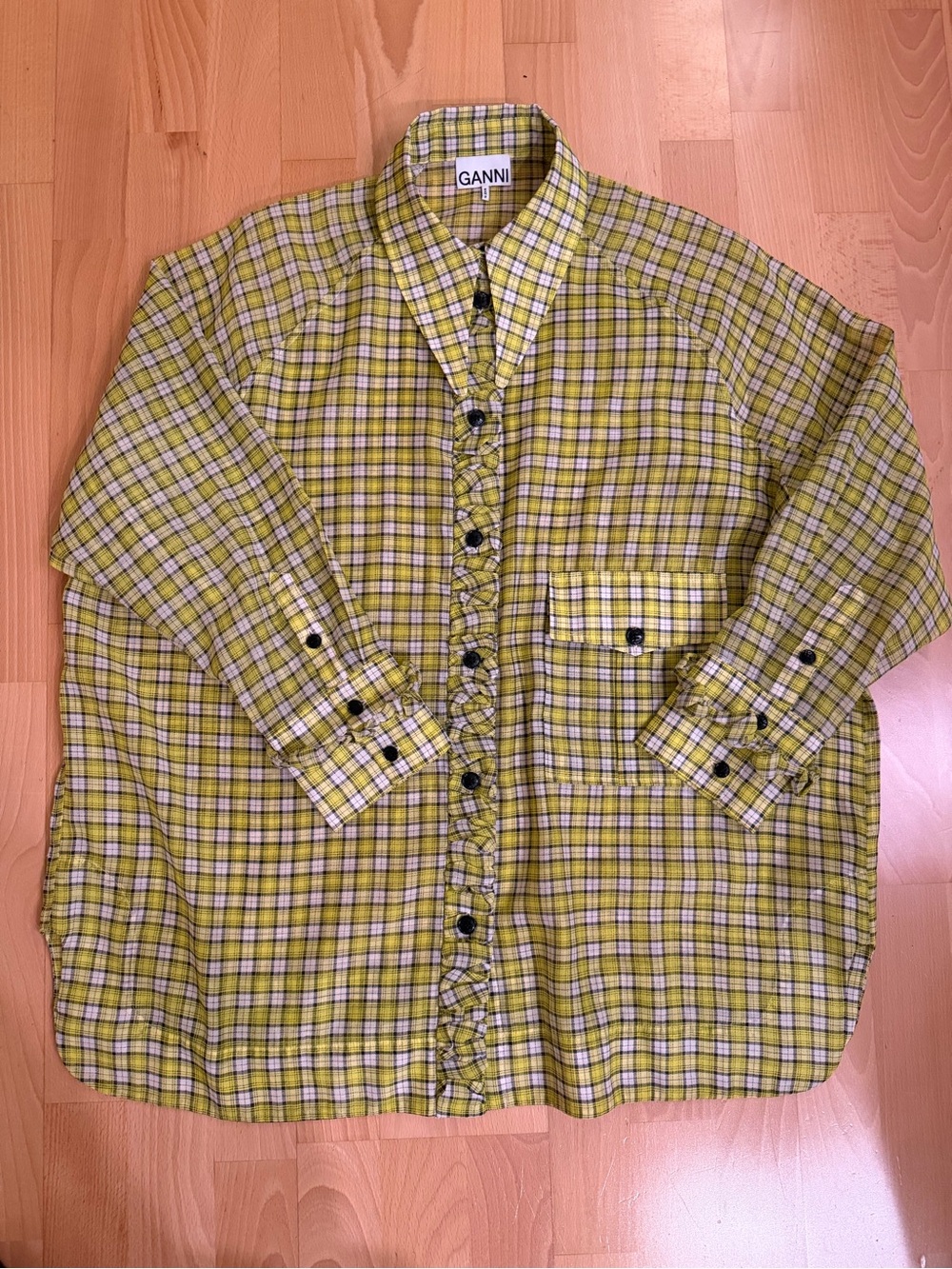 Ganni Yellow Plaid Button-Down Shirt